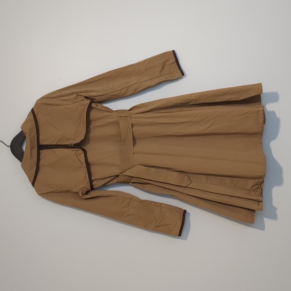 Anthropologie EttTwa Camel Trench Coat Dark Trim 100% Cotton 8 - Picture 2 of 10